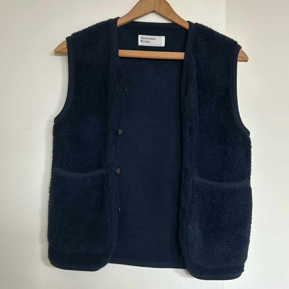 Universal Works mountain fleece navy sherpa vest (brand new unworn) size XS